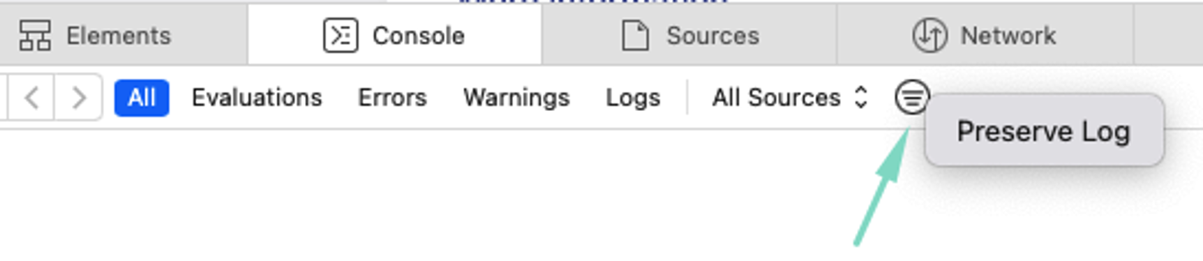 safari console errors preserve log